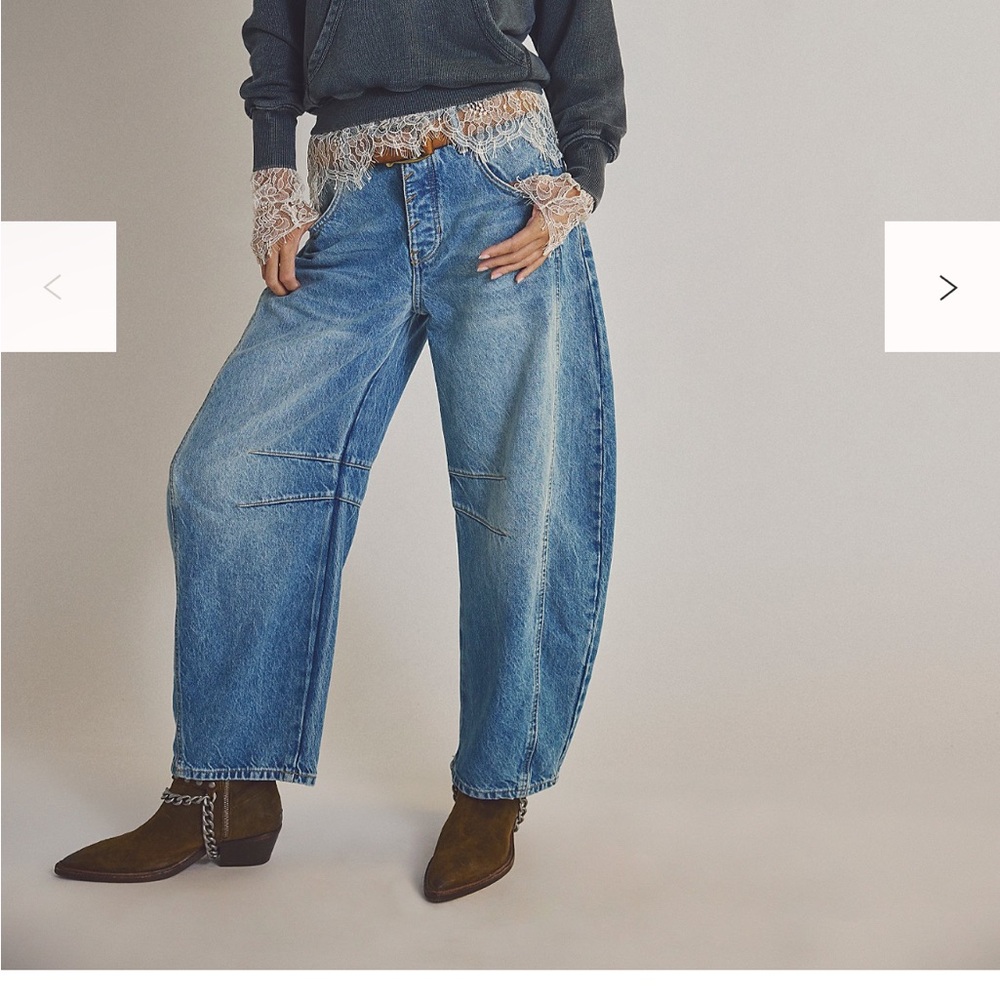 We The Free Blue Denim Barrel Jeans